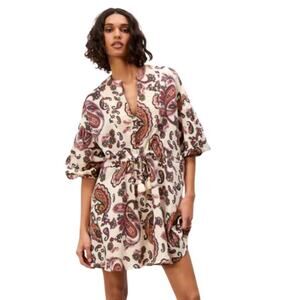 Zara  Paisley Print Lace Up Waist Shirt Dress For Women Chic Retro Size Medium